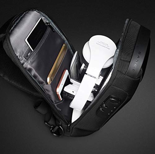 BANGE The Clownfish Sling Bags Water & Scratch Resistant Anti Theft Chest Crossbody Bags with USB Port fits up to 7.9 inches for Men and Women, (Black)