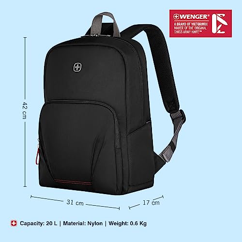 WENGER, Motion, 15.6 Inches Laptop Backpack, 20 liters, Black, 612545, Business Travel Bag, Swiss Designed