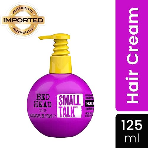 Bed Head TIGI Small Talk Hair Thickening Cream for Fine, Thin & Flat Hair, Builds up Body & Hair Volume, Leave-In Hair Styling Cream For Frizzy Hair, Salon-like Finish, Retains Hair Moisture & Prevents Fly-Aways, Volumizing Cream for Thicker-Looking Hair,