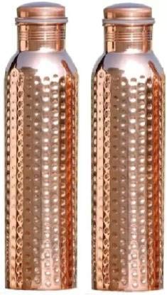 ANARO Pure Copper (Hammered) Water Bottle with No Joint and Leak Proof Ayurvedic Health Benefits for Yoga, Tamba Water Bottle For Travelling Purpose, Office Home, School, Gym (Pack of 2)