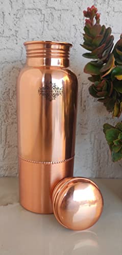 INDIAN ART VILLA Pure Copper Water Bottle with Upper Shine Lower Matt F- image 4