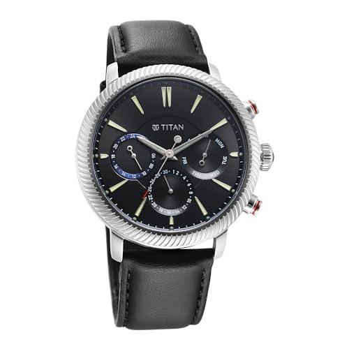 Titan Regalia Stellar Quartz Multifunction Black Dial Leather Strap Wat- image 9