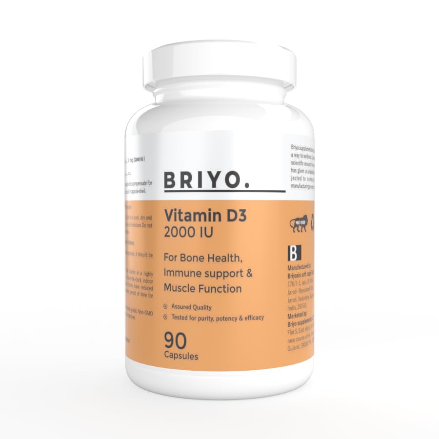 Briyosis Briyo Vitamin D3 2000 IU - 90 Softgels - For Bone Health, Muscle Function and Immune Support Healthy Bone Function Strong Muscles Boost Immune System for Men/Women