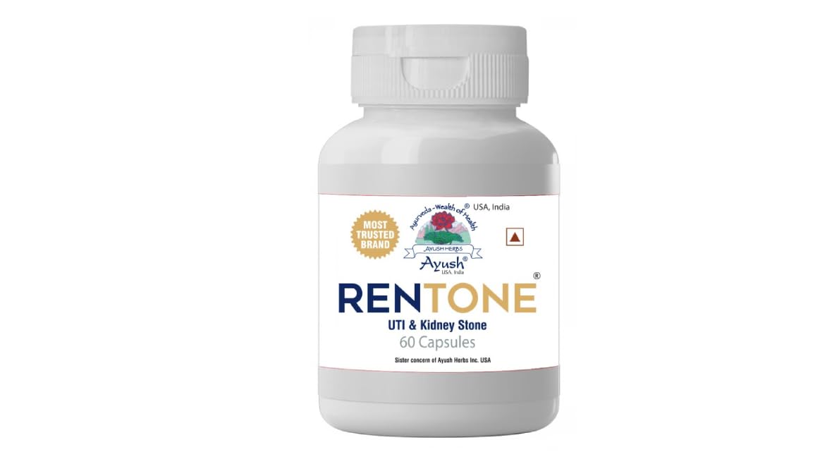 Ayush Herbs Rentone UTI & Kidney-Stone 60 Capsules | Ayurvedic Herbal Supplement | Medicine for Kidney Detox, Natural Support for Kidney-Stone