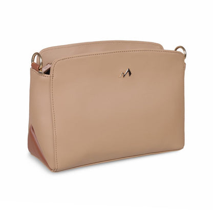 Metro Women Beige Faux Leather Premium Zipper Casual Sling Bag For Women (66-60)