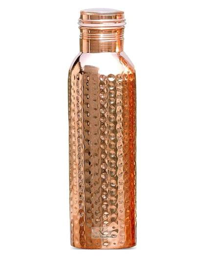 KIE 100% Copper Hammered Bottle Leak Proof for dining (1 LTR) 1000 ml Bottle (Pack of 1, Copper, Copper)