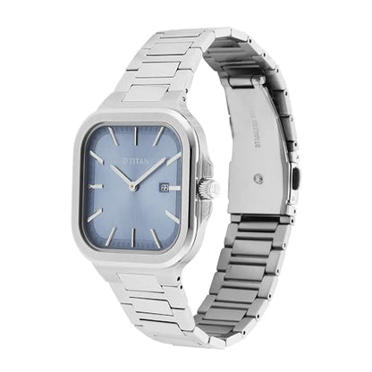 Titan Classique Slim Square Quartz Analog with Date Blue Dial Stainless- image 4