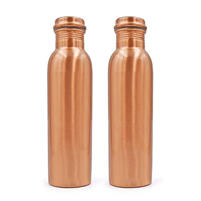 Adoko Pure Lacquer Coated Copper Bottles, BPA Free & Non-Toxic, Leak Proof and Joint Less with Ayurveda and Yoga Health Benefits 2Pcs Set (1 Litre Each)