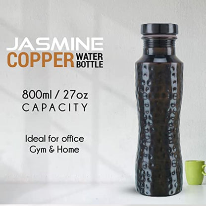 KOSVED Pure Copper Jasmine Antique Hammered Water Bottle| 100% Copper, Leak-proof, For Everyday Yoga Use, (800ml/ 27oz)