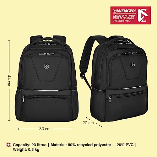 WENGER, New Essentials 2023, XE Resist 16 inches Laptop Backpack (23 liters), 44 cm, Recycled Polyester PVC, Black, 612737, Travel Bag with Tablet Pocket | Swiss Designed