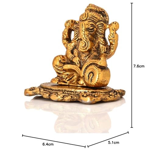 Collectible India Aluminium Ganpati Sitting Idol, 3'' x 2.5'' x 2'', Go- image 2