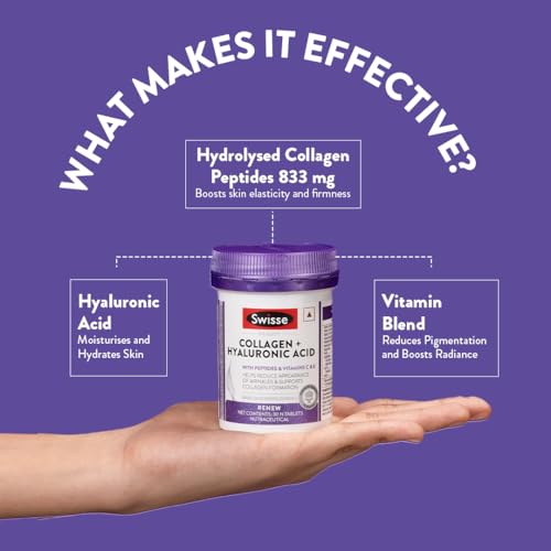 Swisse Collagen+ Hyaluronic Acid with Peptides, Vitamin C & E to Boost Skin Repair & Regeneration For Youthful & Radiant Skin - 30 Tablets (One Tablet Per Serving For Both Men & Women) Australia’s No.1 Beauty Nutrition Brand