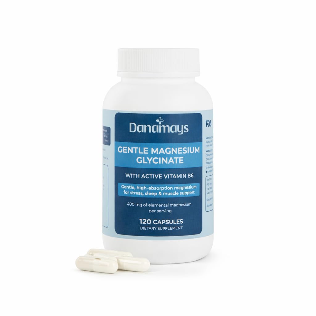 DANAMAYS Magnesium Glycinate 400mg with Vitamin B6 | Premium Daily Wellness Capsules for Relaxation, Restful Sleep | Muscle Comfort and Everyday Balance 120 Capsules everyday care