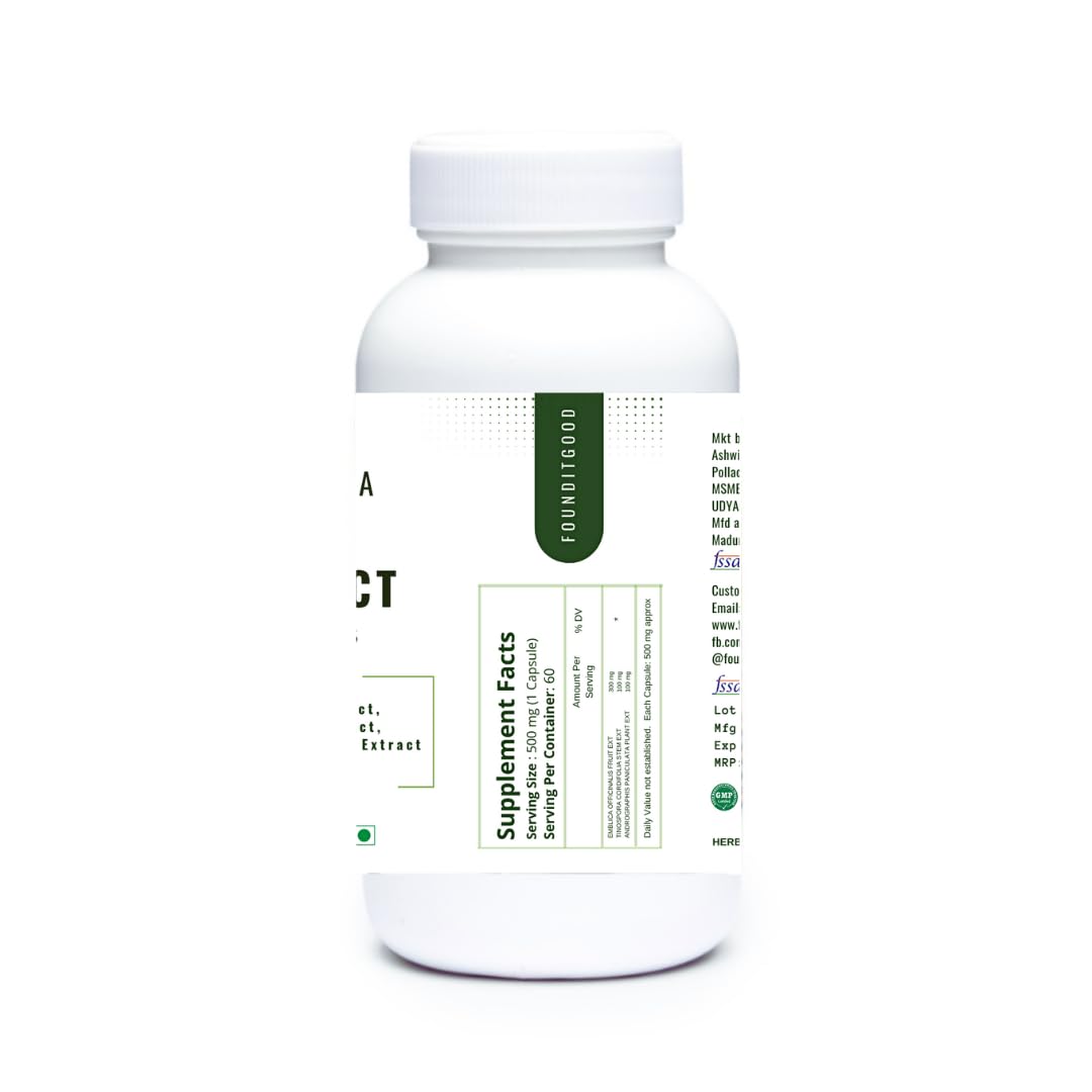 FounditGood FiG Nutra’s AGK Extract Capsules | Herbal Immune Support Supplement | Amla, Giloy, Kalmegh Extracts Blend | 60 Veg Capsules
