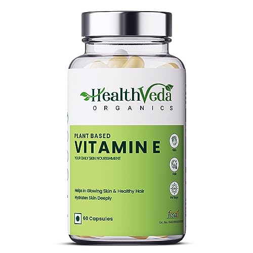 HEALTH VEDA ORGANICS PRIVATE LIMITED Vitamin E, 60 Veg Capsules For Skin And Hair, With Argan & Aloe Vera, Antioxidant Support, Naturally Nourished Skin & Hair For Men & Women