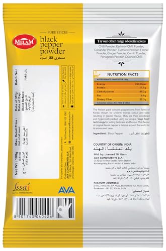 MELAM PURE AND AUTHENTIC Black Pepper Powder|(Kali Mirch)|Pack Of 1|100 Grams'