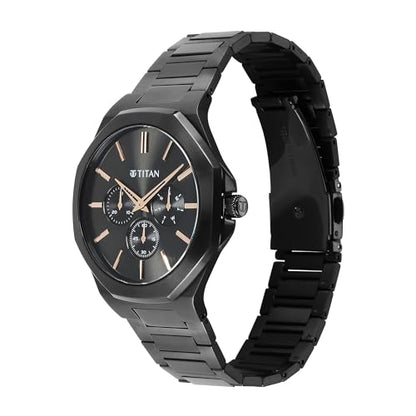 Titan Classic Slim Multifunction Quartz Multifunction Black Dial Stainl- image 3