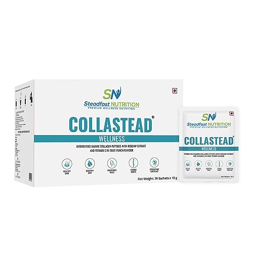 Steadfast Nutrition Collastead Collagen Powder | Natural Marine Collagen Supplements | Boost Skin, Hair, Bones, Nail Health with Pure Collagen Peptides | Fruit Punch Flavour, 300g | 30 Sachets