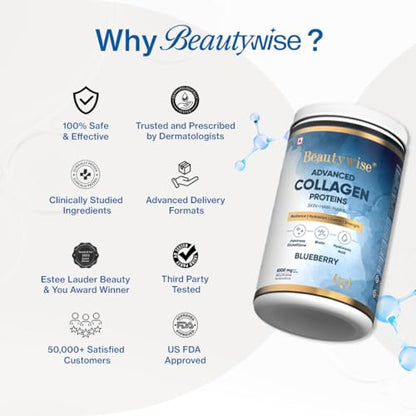 Beautywise Advanced Marine Collagen Proteins Powder | With Hyaluronic Acid, Japanese Glutathione & Biotin | Nail, Skin Healthy & Nourished | Easy To Mix With No Added Sugar (250Gm, Pack Of 1)