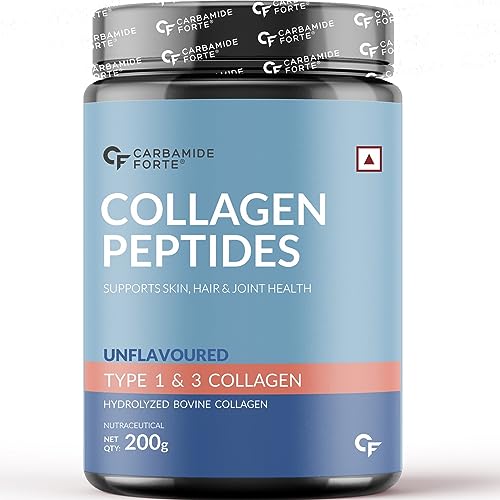 Carbamide Forte Hydrolyzed Collagen Powder | Type 1 & 3 Collagen Peptides Powder for Glowing Skin & Hair | Collagen Supplements for Men & Women - Unflavored - 200g