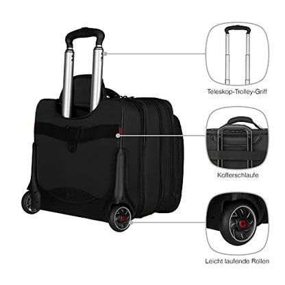 WENGER Patriot 17 Inch 2-Piece Business Wheeled Briefcase with Matching 15.4 Inch Laptop Case in Black (25 Litre), Swiss Designed, 600662