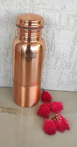 INDIAN ART VILLA Pure Copper Water Bottle with Upper Shine Lower Matt F- image 6
