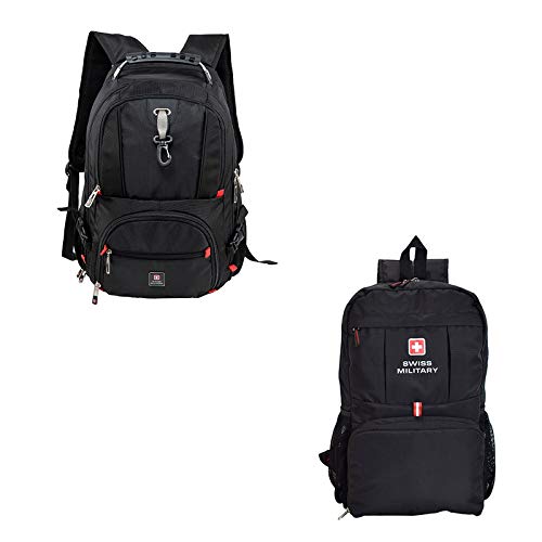SWISS MILITARY Combo of Laptop Backpack, Travel Backpack for Men, Women, Kids, Bagpacker Bag for Men, Black, 31L, 1 & Foldable Backpack, Space Saving Design, Lightweight Foldable Bag, 13.2L, Black, 1