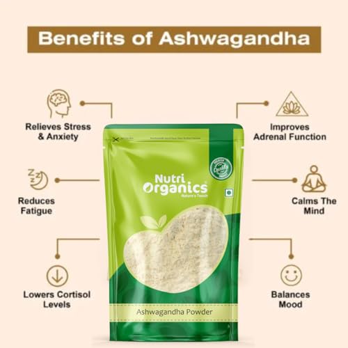 Nutri Organics Ashwagandha Powder - 100g | Ayurvedic Support for Stress, Mental Calmness & Anxiety Issues | Ashwagandha Podi/Amukkara Kizhangu/Asvagandha Churna