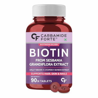 Carbamide Forte Biotin for Hair Growth with Amla, Brahmi & Bamboo Extract - 90 Veg Tablets