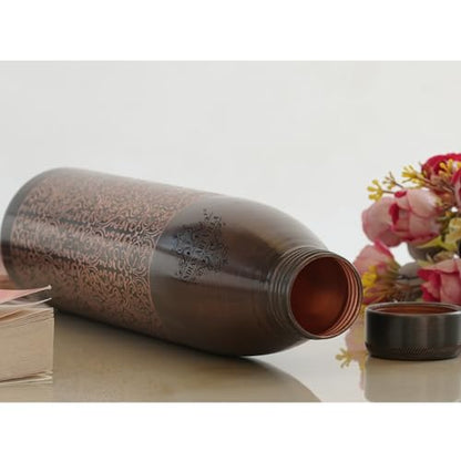 INDIAN ART VILLA 100% Pure Copper Water Bottle, Antique Dark Embossed D- image 3