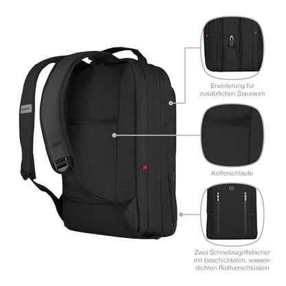 WENGER CITY TRAVELER Laptop Backpack for 16 Inch Laptop & 12 Inch Tablet Pocket, Doubles as an overnighter in Black (16 Litre), Swiss designed, 606490