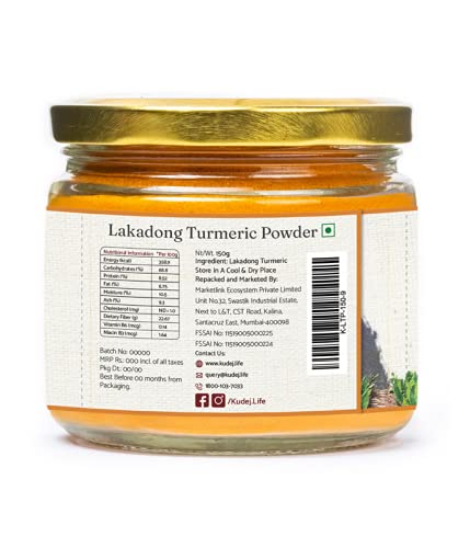 Kudej Lakadong Turmeric Powder with highest curcumin upto 9% from Meghalaya Hills| 100% Organically grown, Best haldi powder for Cooking and skin with fresh aroma| Boosts Daily health,150gms