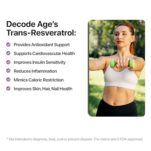 Decode Age Trans Resveratrol Supplement | Powerful Antioxidant for Anti-Ageing, Anti-Inflammatory, Metabolism & Heart Health | 500mg, 60 Capsules, Vegan