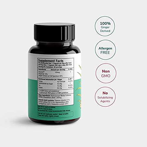 Pureveda Activ Digest - Full Spectrum Ginger Extract Capsule - Natural Digestion Supplement - Improve Gastrointestinal Health - 30 Veg Capsules