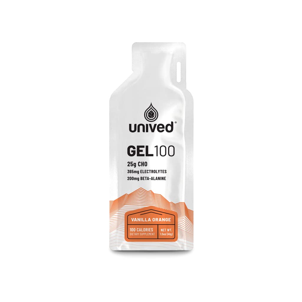 Unived Gel 100 - Energy Gel for Endurance Athletes Runners & Cyclists - 100kcal - Vanilla Orange - Pack of 6