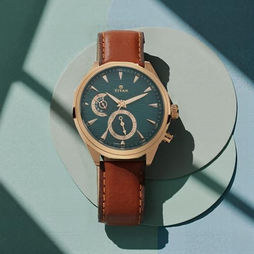 Titan Regalia Maritime Green Dial Quartz Multifunction Leather Strap wa- image 8