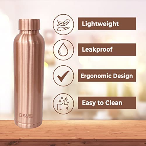 Kuber Industries Copper Water Bottle 950 ml & Pack of 2 Glasses 300ml | 100% Pure Copper Water Bottle& Glasses I Leak Proof, Rust Proof I Copper Utensils For Home, School & Office