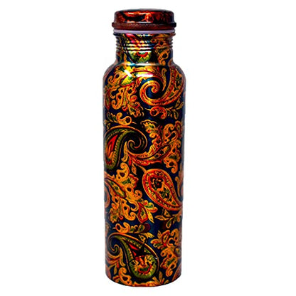 Nutristar Pure Copper Water Bottle. Printed Green with Mango Design and Leakproof Threaded Cap. Capacity - 1 Liter (Approx). Pack of 1