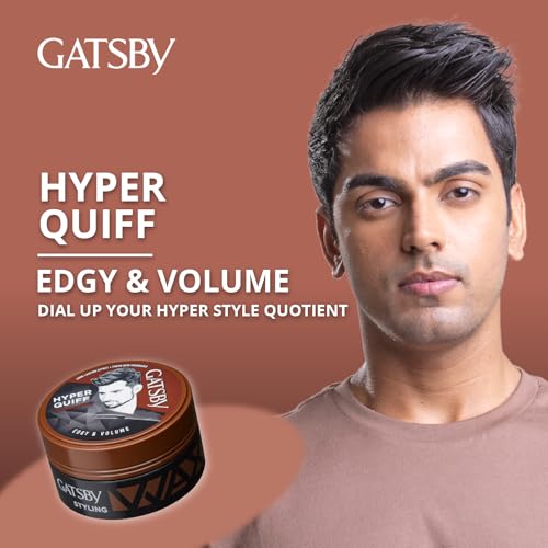 Gatsby Hair Styling Wax - Edgy & Volume, For Hyper Quiff Style, Non Sticky, Volumizing Finish, Anytime Re-Stylable, Easy Wash Off, 75gm