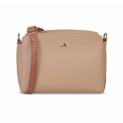 Metro Women Beige Faux Leather Premium Zipper Casual Sling Bag For Women (66-60)