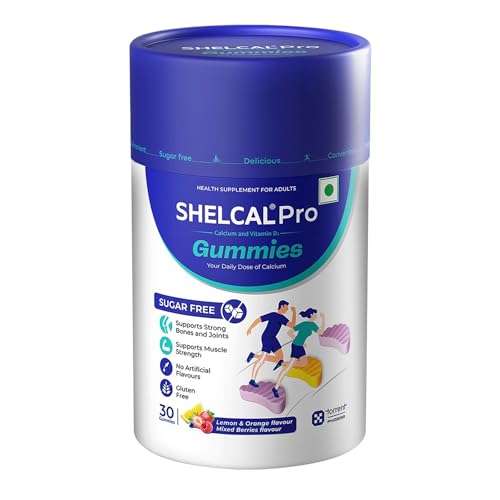 Shelcal Torrent Pro Gummies | Calcium & Vitamin D3 | Sugar Free Gummies | Supports Strong Bones & Joint | Lemon-Orange & Mixed Berries Flavours - Pharma (30 Gummies)