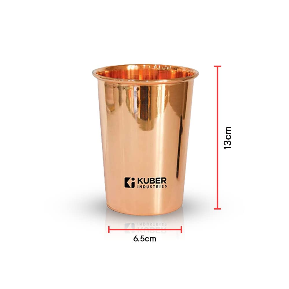 Kuber Industries Copper Water Bottle 950 ml & Pack of 2 Glasses 300ml | 100% Pure Copper Water Bottle& Glasses I Leak Proof, Rust Proof I Copper Utensils For Home, School & Office