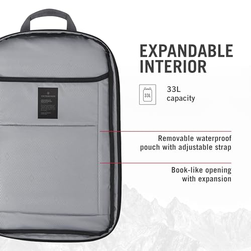 Victorinox Swiss Designed Bag, Touring 2.0, Traveler Backpack (41 Litres), 17 Inch Laptop Compartment, Stone Grey (612119) | Business Travel Bag For Men