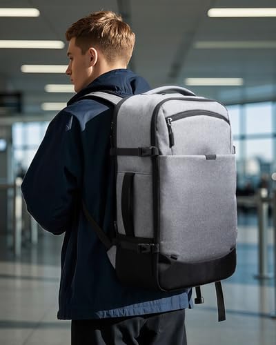 Inateck 20-46.2 L Travel Backpack, Expandable Hand Luggage Backpack for Men Women Laptop Backpack Splashproof Compatible 14/17.3 Inch Laptop and 12.9 Inch iPad for Weekender, gray, 46.2 L, Casual