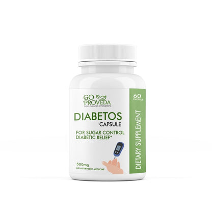 GoProVeda Diabetos Capsules | Ayurvedic Medicine for Blood Sugar & Diabetes Care | Karela, Jamun, Giloy & 9 More Herbs | 60 Capsules