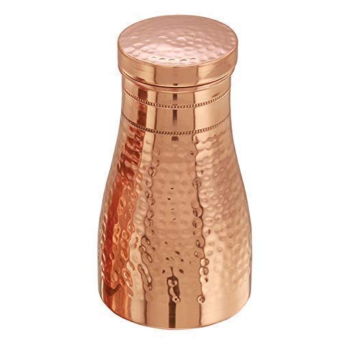 Karmbhumi Pure Copper Water Bedroom Bottle | Bedside Carafe | Bedroom jar with inbuilt Copper Glass/Vessel 1 Liter