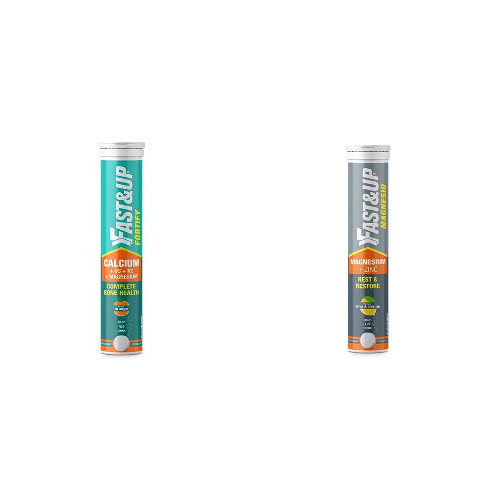 Fast&Up Fortify - Calcium with Essential Vitamin D3 (20 Effervescent Tablets, Orange Flavour) & Fast&Up Magnesio - Restful Sleep Supplement - (20 Effervescent Tablets, Lime & Lemon Flavor)