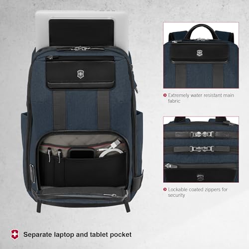 Victorinox Swiss Designed Bag, Architecture Urban2 Deluxe Travel Backpack (23 litres) 15-inch Laptop Pocket, 46 cm, Blue, Polyester, 612669 | Business Travel Office Bag For Men, Earbuds Pocket