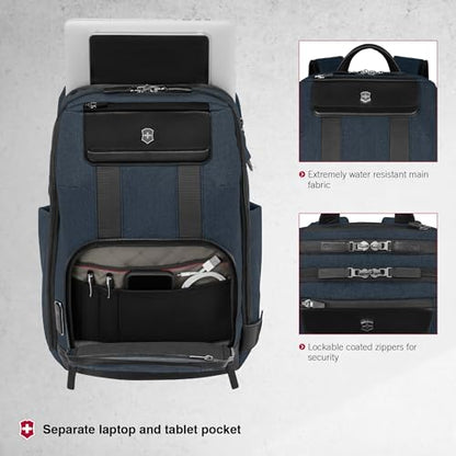 Victorinox Swiss Designed Bag, Architecture Urban2 Deluxe Travel Backpack (23 litres) 15-inch Laptop Pocket, 46 cm, Blue, Polyester, 612669 | Business Travel Office Bag For Men, Earbuds Pocket