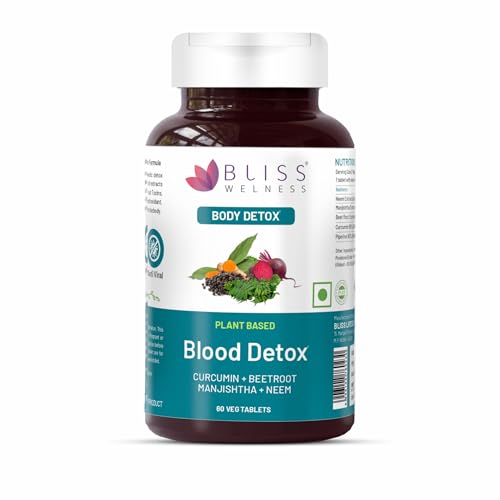 Bliss Welness Blood Detox | Curcumin Beetroot Manjistha Neem Extract | Blood Purifier Acne & Pimple Control Radiant Skin Anti Bacterial Ayurvedic Herbal Supplement - 60 Vegetarian Tablets